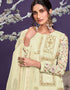 Light Yellow Pant style Straight Georgette Salwar Kameez in Embroidery, Sequins & Lace Work Closure View