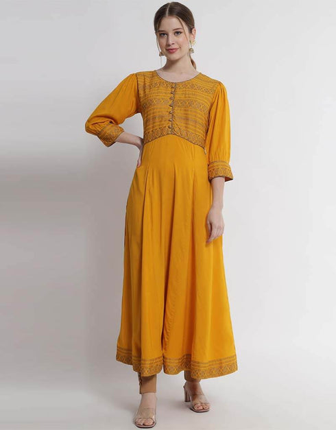 Mustard Yellow Viscose Rayon Anarkali Anarkali