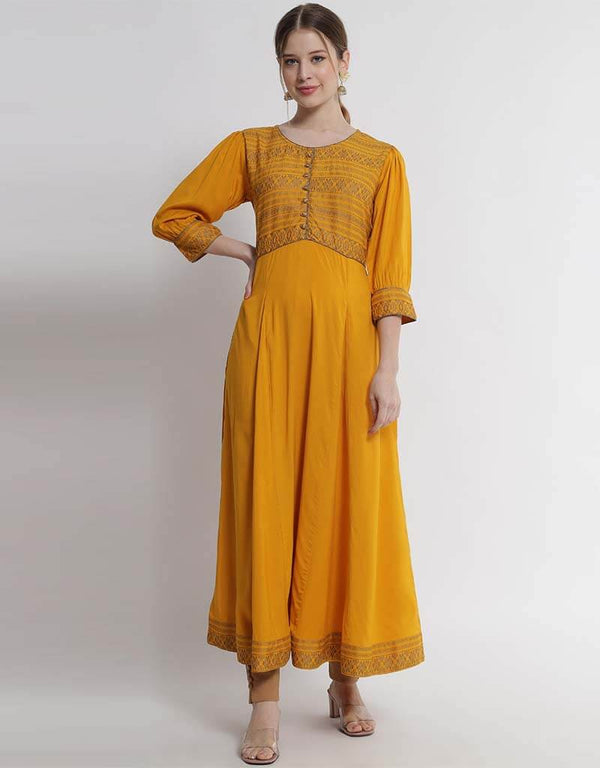 Mustard Yellow Viscose Rayon Anarkali Anarkali