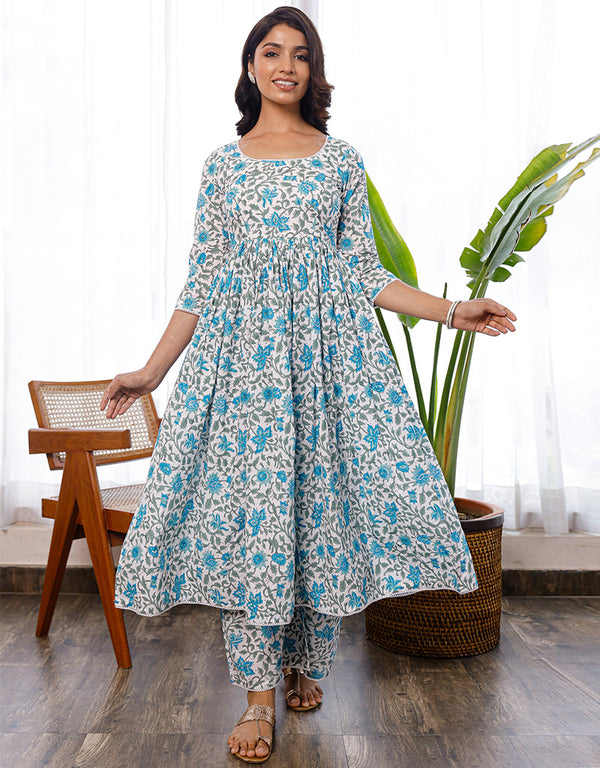 Sky Blue Cotton Salwar Suit Palazzo