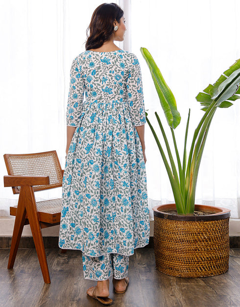 Sky Blue Cotton Salwar Suit Palazzo Closure View