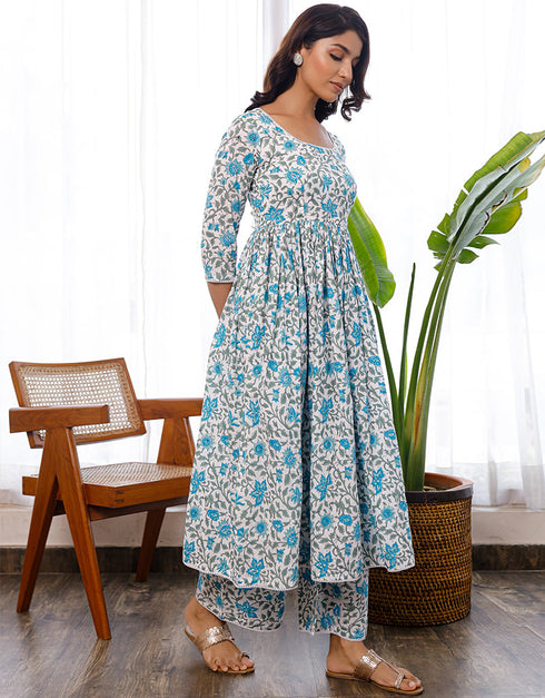 Sky Blue Cotton Salwar Suit Palazzo Women
