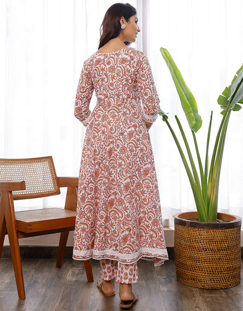 Orange White Cotton Salwar Suit Pant Closure View