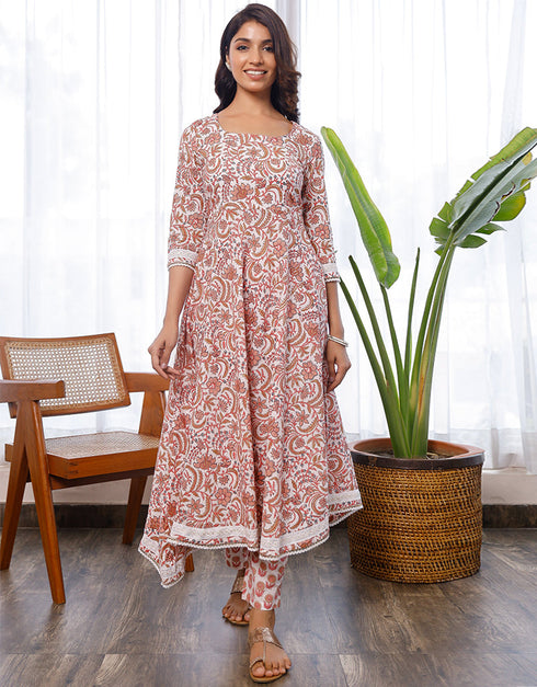 Orange White Cotton Salwar Suit Pant Women