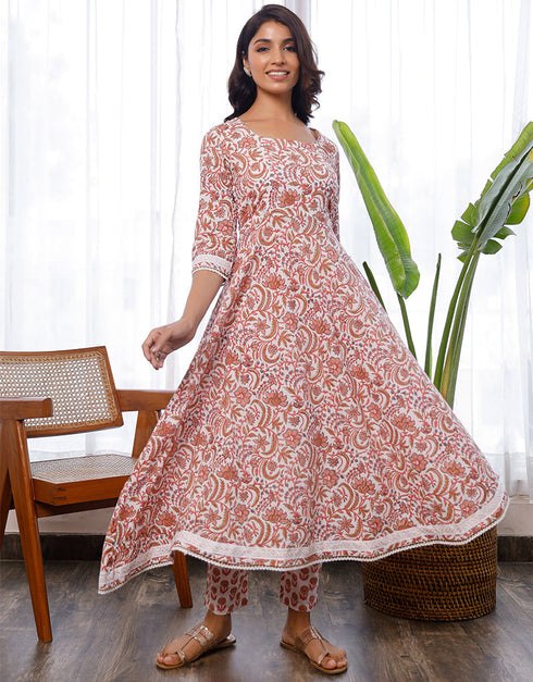 Orange White Cotton Salwar Suit Pant