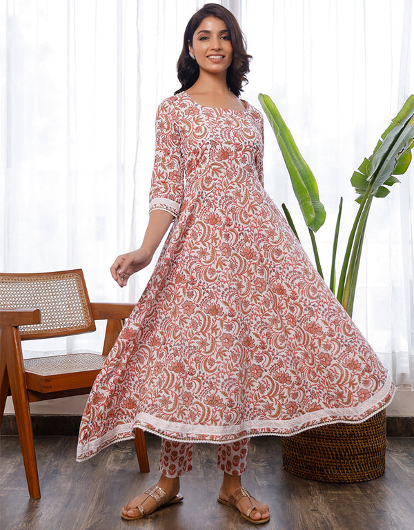 Orange White Cotton Salwar Suit Pant