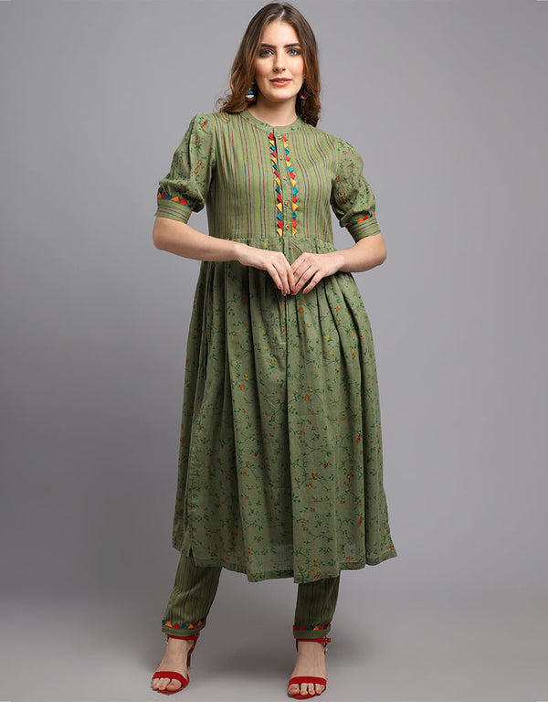 Olive Green Pure Cotton Salwar Suit Chudidar