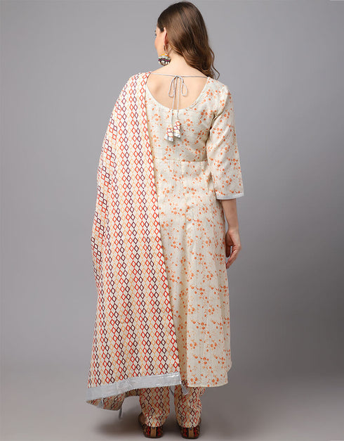 Cream Cotton Blend Salwar Suit Chudidar Closure View