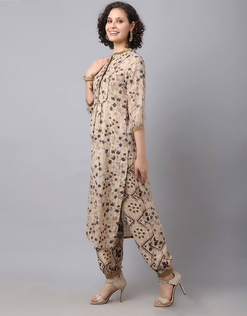 Light Brown Pure Cotton Salwar Suit Pant Closure View