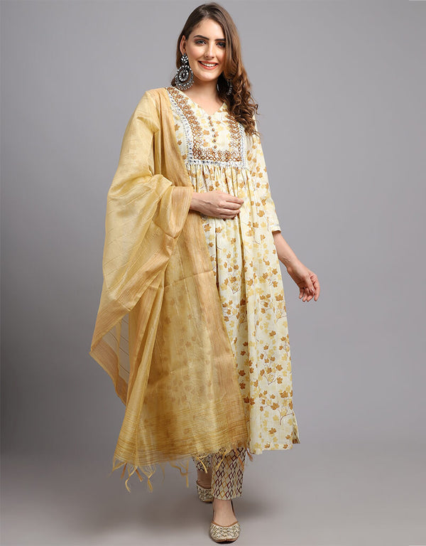 Yellow And Brown Cotton Blend Salwar Suit Pant