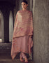 Dusty Rose Pink Pant style Suit Pure Maslin Jacquard Salwar Kameez in Digital Print, Embroidery & Lace Work