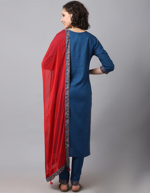 Teal Viscose Rayon Salwar Suit Pant Closure View