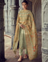 Lime green Pant style Suit Pure Maslin Jacquard Salwar Kameez in Digital Print, Embroidery & Lace Work