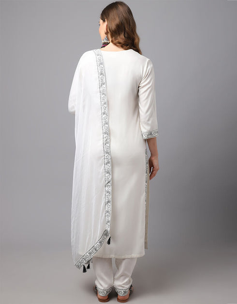 White Viscose Rayon Salwar Suit Chudidar Closure View