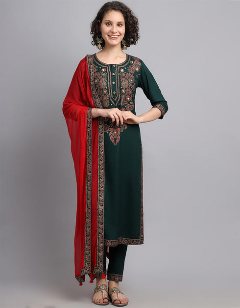 Bottle Green Viscose Rayon Salwar Suit Pant