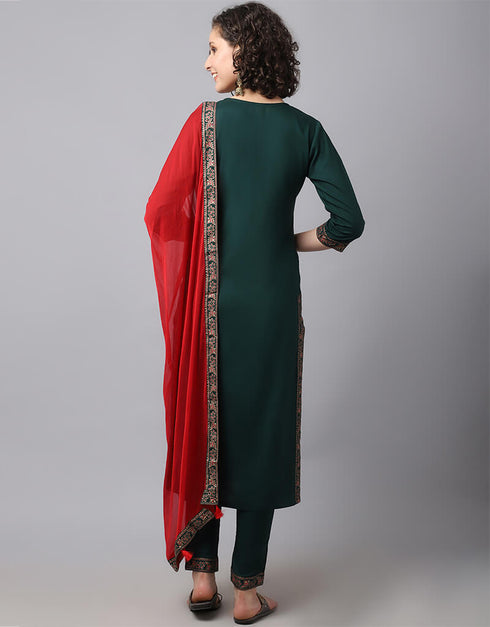Bottle Green Viscose Rayon Salwar Suit Pant Closure View