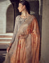 Grey Pant style Suit Pure Maslin Jacquard Salwar Kameez in Digital Print, Embroidery & Lace Work Closure View Embroidery