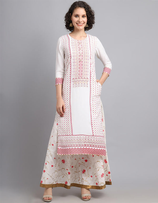 Off White Viscose Rayon Salwar Suit Lehenga
