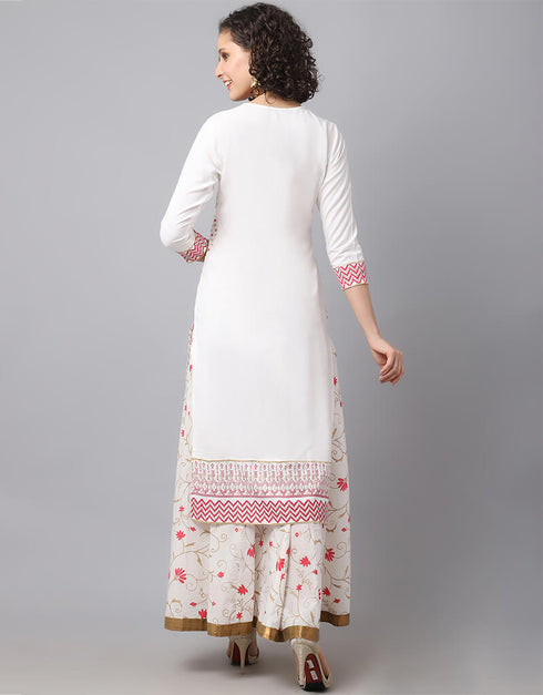 Off White Viscose Rayon Salwar Suit Lehenga Closure View