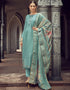 Light Blue Pant style Suit Pure Maslin Jacquard Salwar Kameez in Digital Print, Embroidery & Lace Work