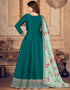 Rama Anarkali style Anarkali Semi-Stitched Suits Salwar Kameez in Embroidery, Print & Lace Work Closure View Embroidery