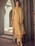 Mustard Yellow Pant style Suit Pure Maslin Jacquard Salwar Kameez in Digital Print, Embroidery & Lace Work Closure View