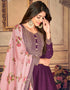 Purple Anarkali style Anarkali Semi-Stitched Suits Salwar Kameez in Embroidery, Print & Lace Work Closure View Embroidery Back side View