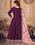 Purple Anarkali style Anarkali Semi-Stitched Suits Salwar Kameez in Embroidery, Print & Lace Work Closure View Embroidery