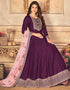 Purple Anarkali style Anarkali Semi-Stitched Suits Salwar Kameez in Embroidery, Print & Lace Work Closure View