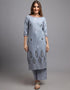 Grey Blue Pure Cotton Salwar Suit Palazzo