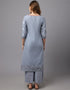 Grey Blue Pure Cotton Salwar Suit Palazzo Closure View