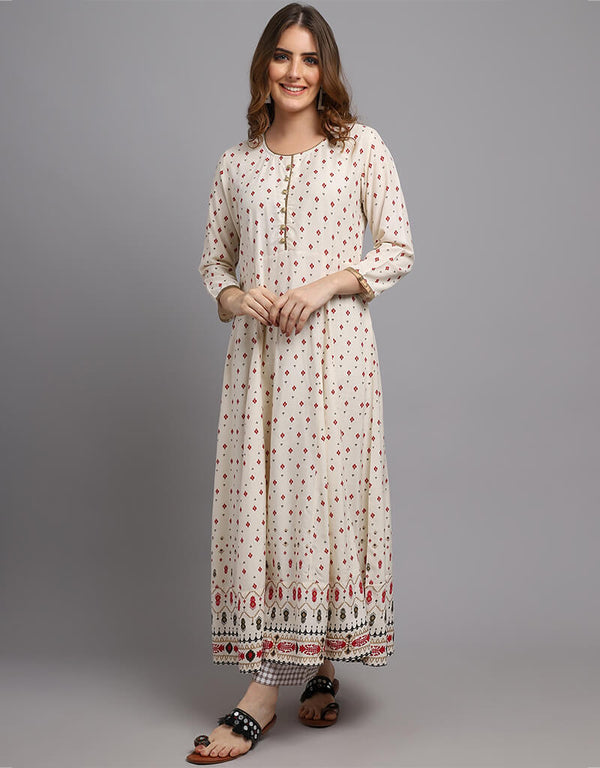 Cream Viscose Rayon Salwar Suit Palazzo