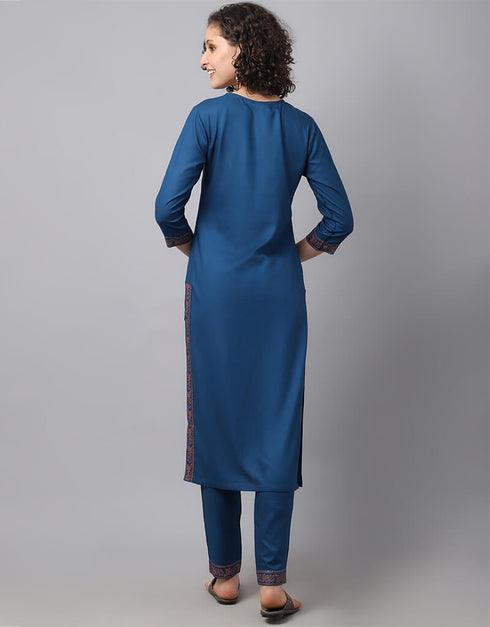 Teal Viscose Rayon Salwar Suit Pant Closure View