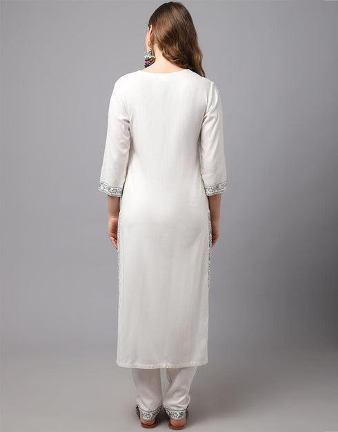 White Viscose Rayon Salwar Suit Chudidar Closure View