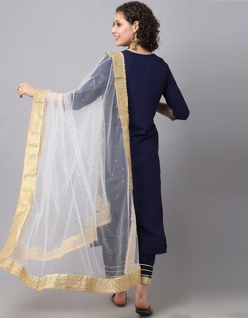 Navy Blue Viscose Rayon Salwar Suit Pant Closure View