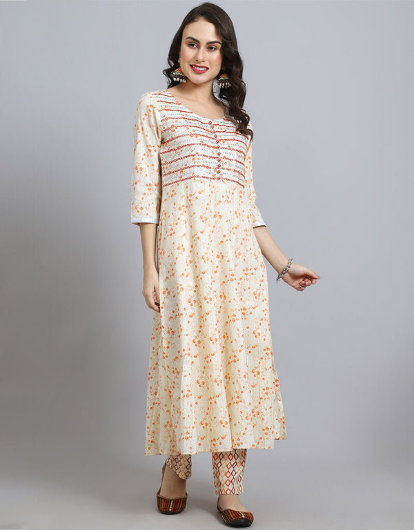 Cream Cotton Blend Salwar Suit Pant