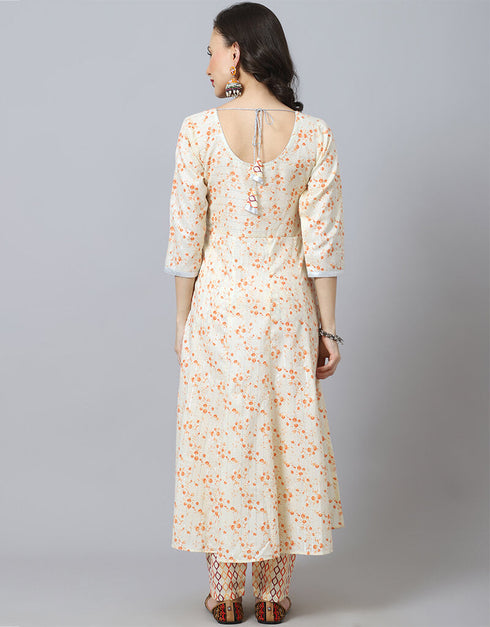 Cream Cotton Blend Salwar Suit Pant Closure View