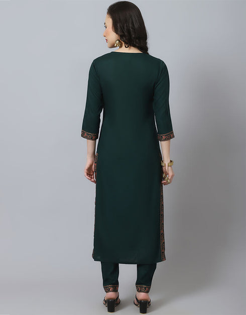 Green Viscose Rayon Salwar Suit Chudidar Closure View