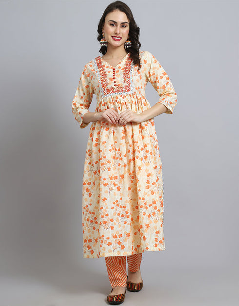 Light Orange Cotton Blend Salwar Suit Chudidar