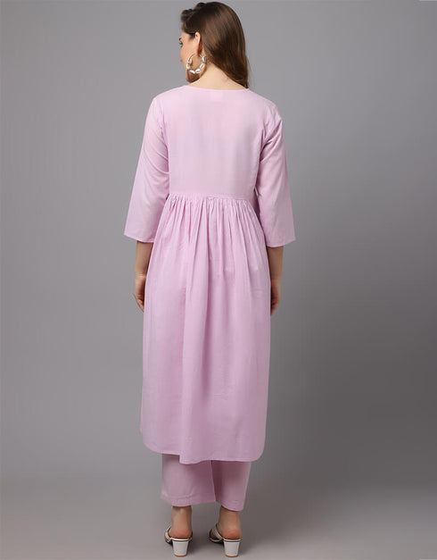 Mauve Pure Cotton Salwar Suit Palazzo Closure View