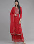 Red Rayon Slub Suit Palazzo