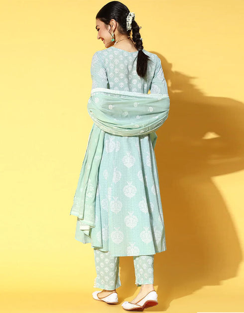 Sky Blue Cotton Suit Pant Closure View