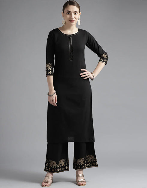 Black Pure Cotton Suit Palazzo