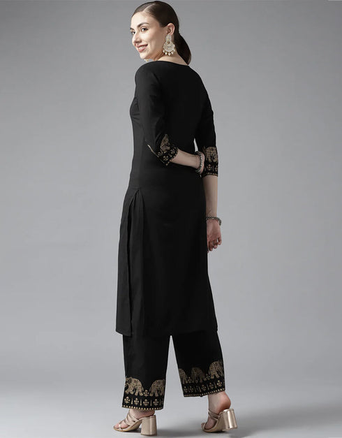 Black Pure Cotton Suit Palazzo Closure View