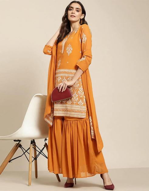 Orange Georgette Suit Sharara