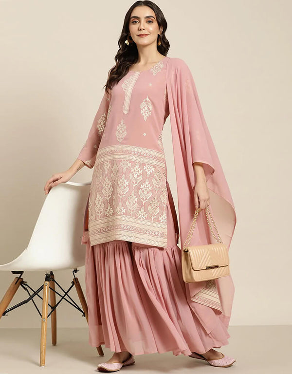 Baby Pink Georgette Suit Sharara