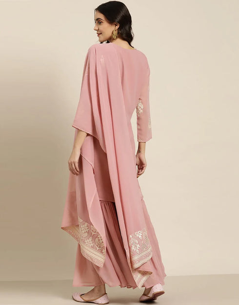 Baby Pink Georgette Suit Sharara Closure View