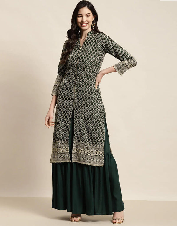 Green Rayon Suit Sharara