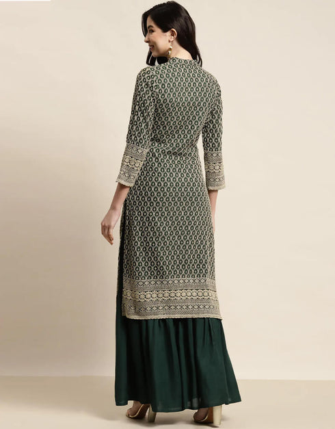 Green Rayon Suit Sharara Closure View