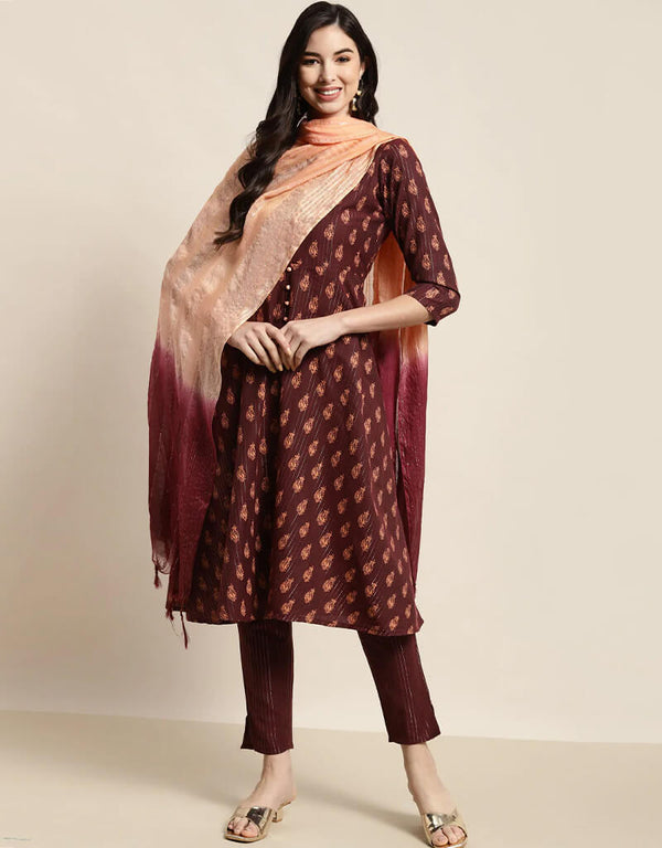 Maroon Cotton Blend Suit Pant